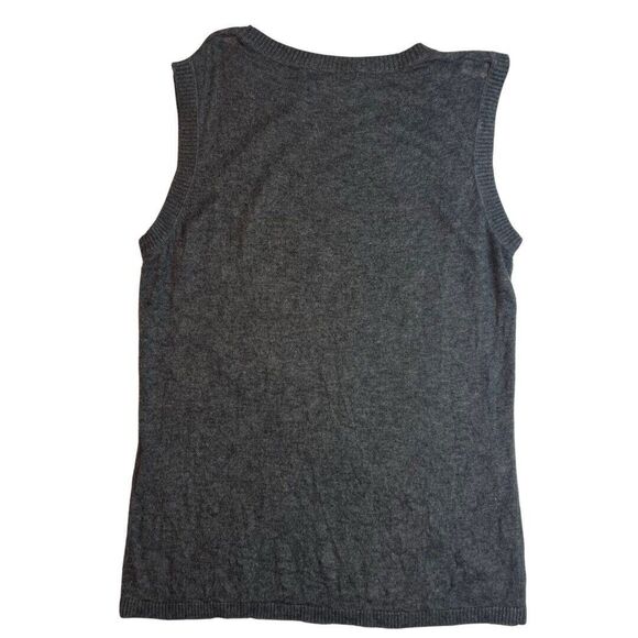 August Silk Sweater Vest Womens Large Gray Rib Knit Wool Blend Preppy Geeky Top - Picture 6 of 9